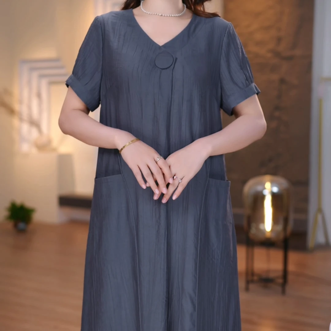 2025夏季新款加肥加大连衣裙大码女装显瘦遮肉减龄时尚妈妈装
