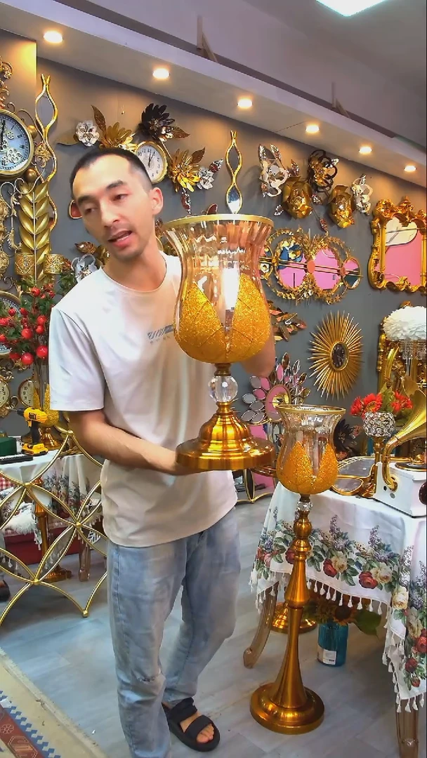 玻璃无盖款中号金粉花瓶高46cm直径22cm