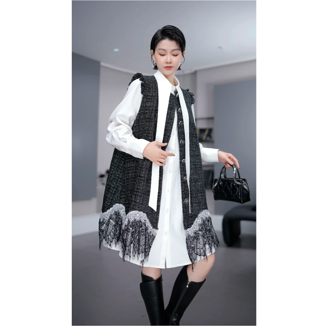 鑫鑫晚宴场合女装2025年冬季新款名媛小香风外套女长款马甲251256