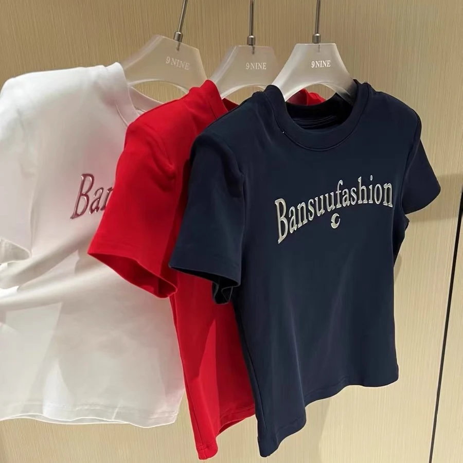 欧洲站2025春季新款南油欧货小个子穿搭圆领修身小 版短袖T恤上衣