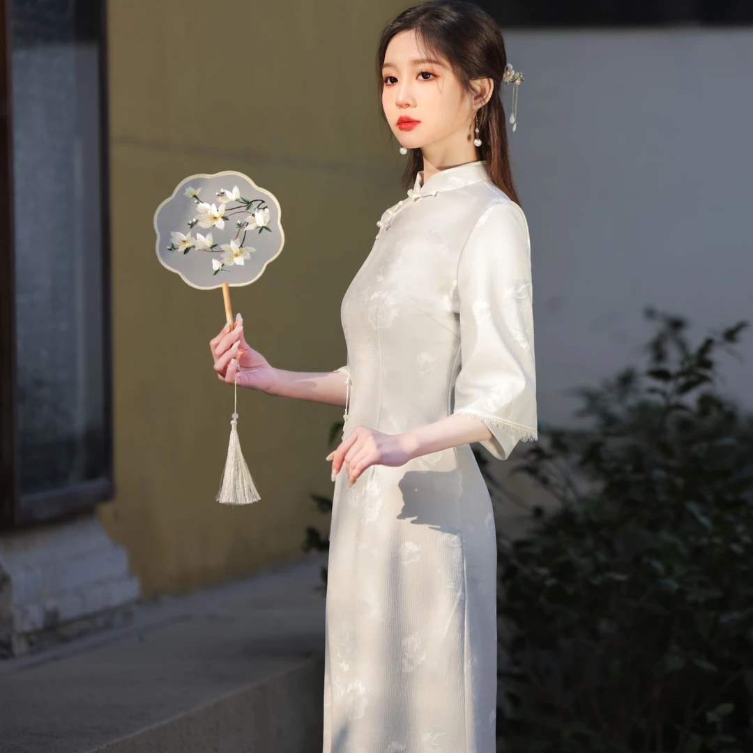 【青未了】2025春款新出炉泡泡布复合新中式夏季复古旗袍 衣长108