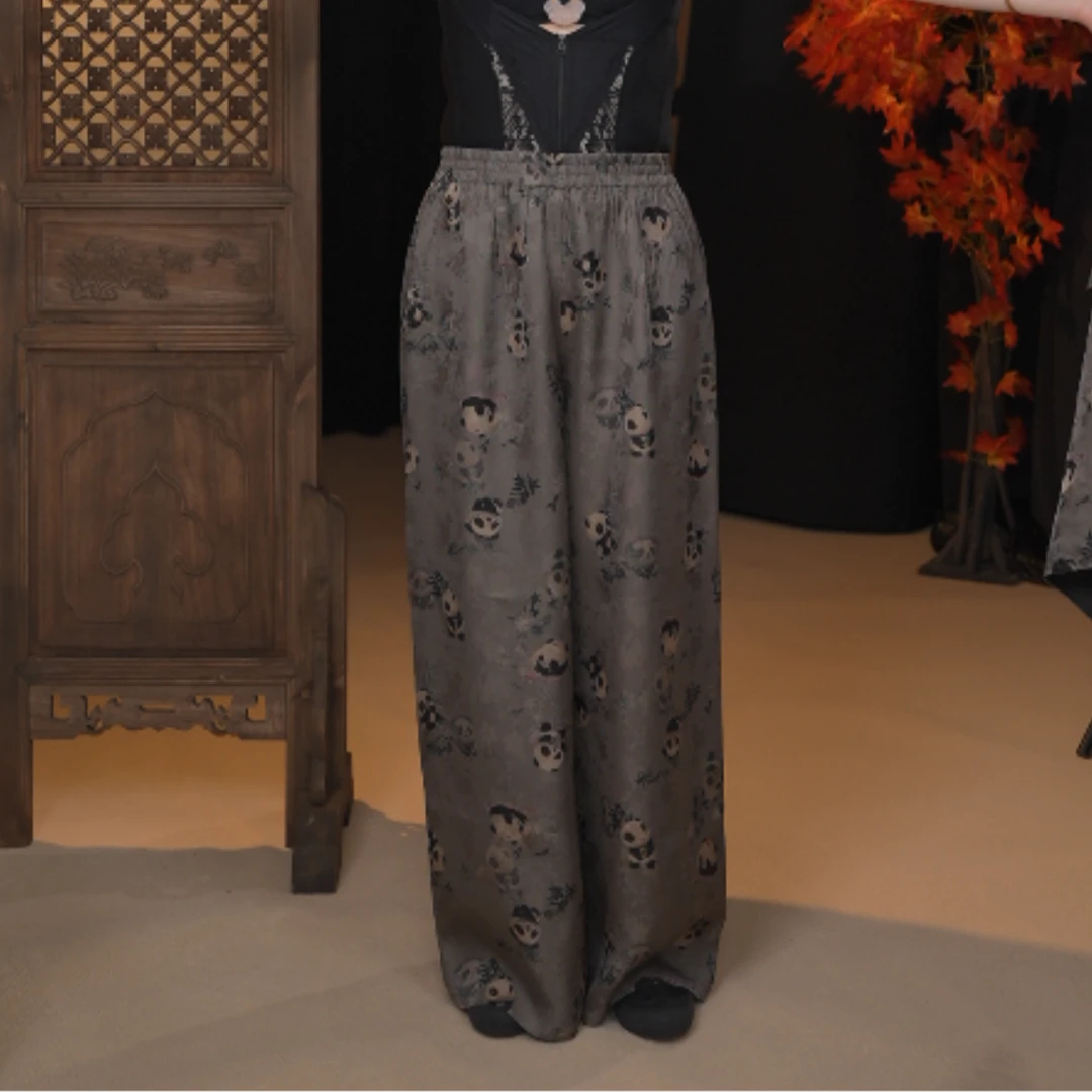 【小熊猫】2025新款熊猫抱竹桑蚕丝长裤