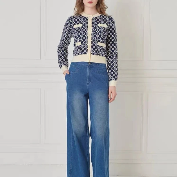 24年早秋新款时尚百搭小香风经典花针织开衫KS001（D24M0234）