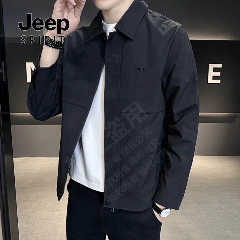 Jeep吉普美式外套男装男士春秋季翻领2025新款潮流修身行政夹克