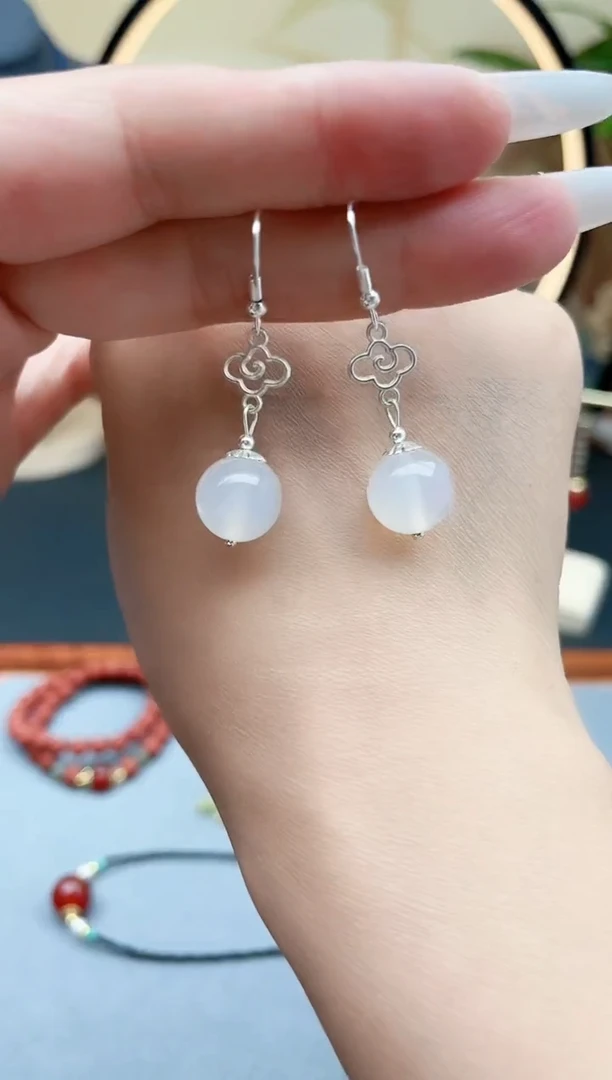 玛瑙/玉髓耳饰银S925镶嵌630