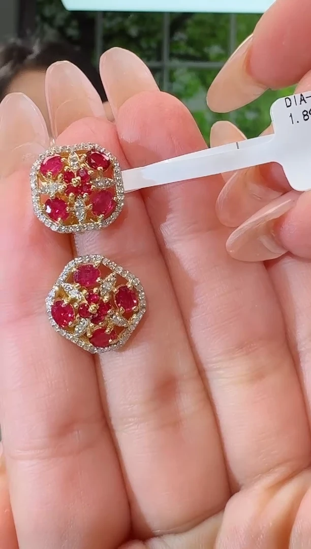 银S925镶嵌耳饰红宝石耳饰