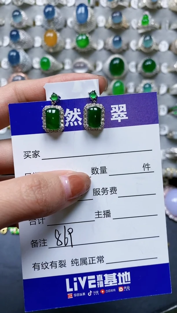 【闪购商品】翡翠耳饰银S925镶嵌0869
