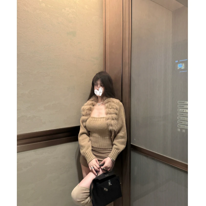 毛针织衫外套抹胸2025新款套装短款秋冬小个子穿搭气质两件套