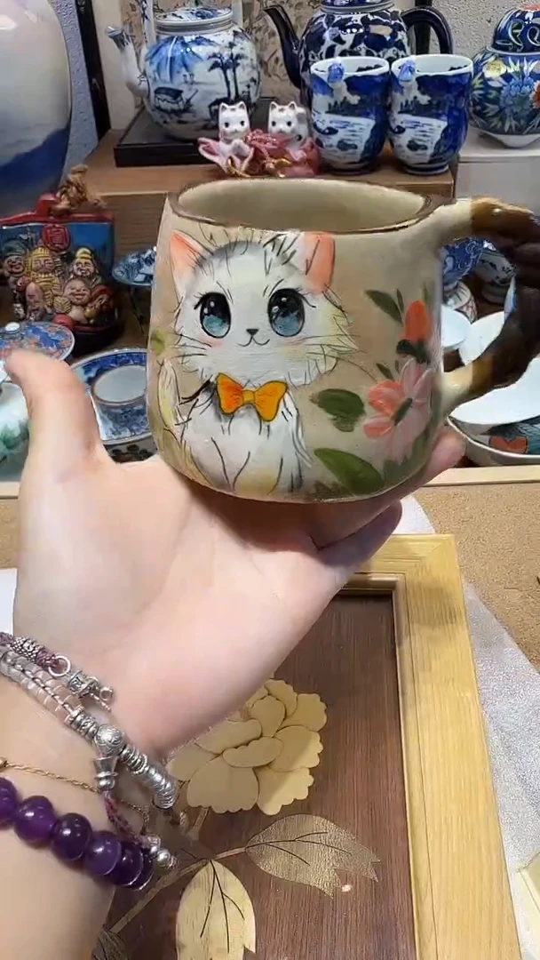 瓷片茉莉甄选粉猫杯（55）