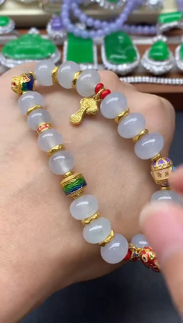 足金镶嵌手链翡翠350-中国好珍宝