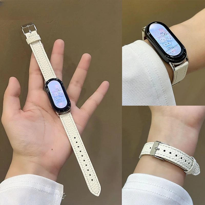 适用小米手环8表带小米9/10nfc陶瓷版表带针扣皮男女款轻奢高级感