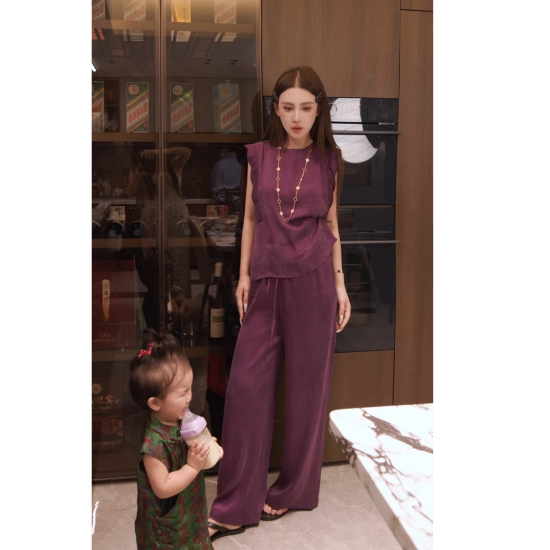 G. yantong/郭彦彤新款夏季中式老钱风纯色上衣裤子套装TZL21