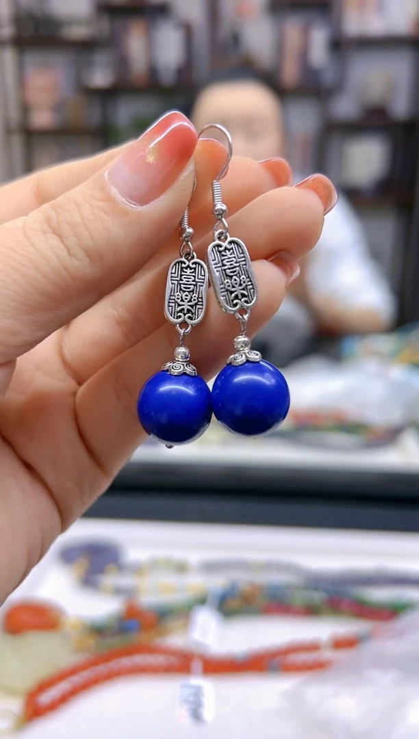 【闪购商品】青金石耳饰银S925镶嵌E288