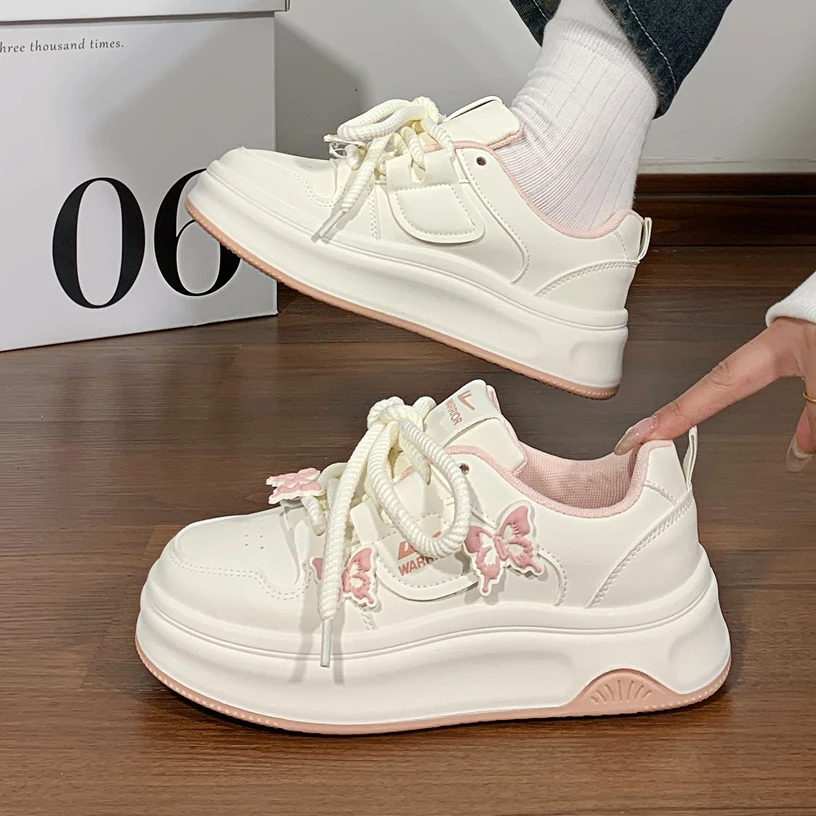 回力女鞋草莓粉蝴蝶结设计感厚底板鞋大头新款爆款百搭休闲鞋子女