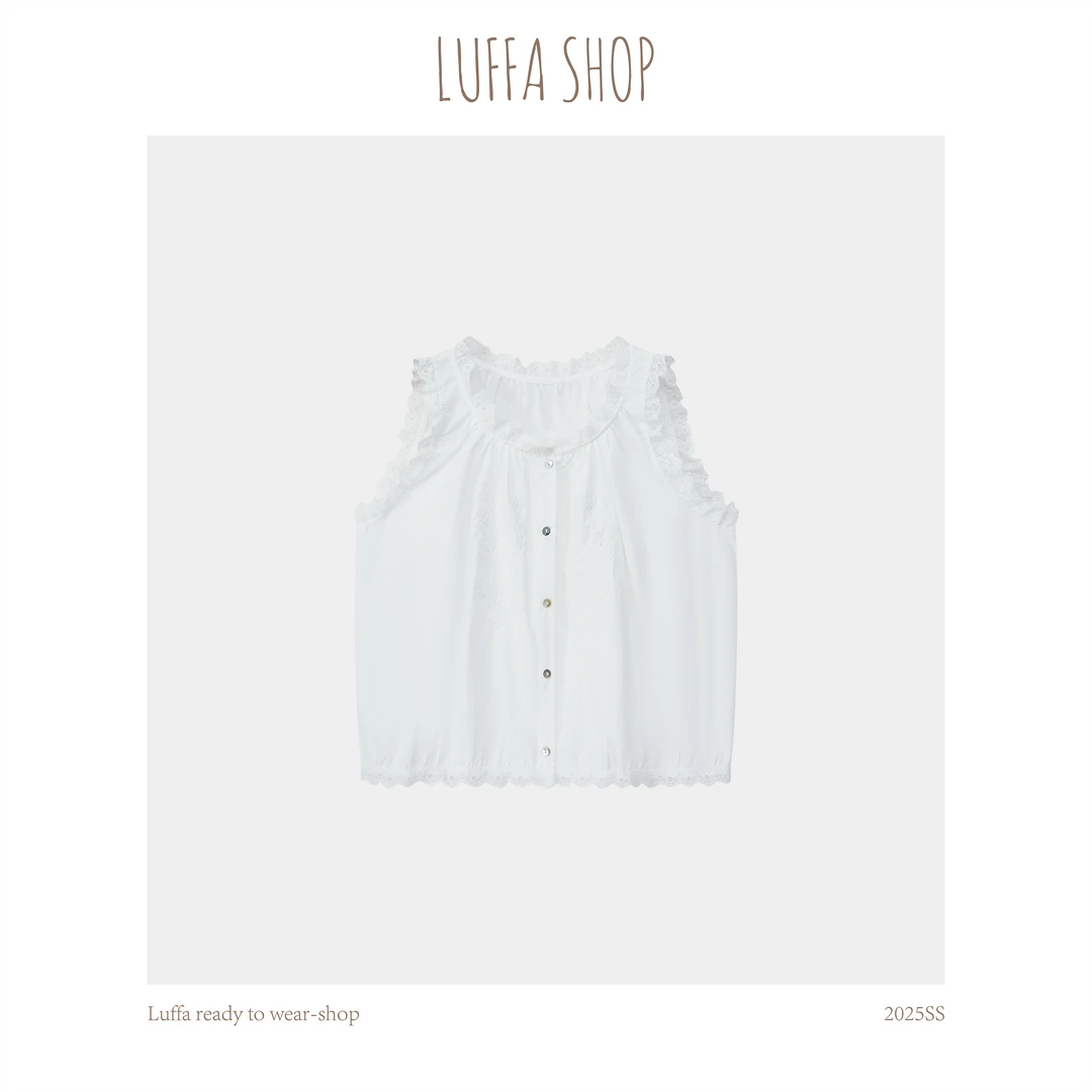 【Luffa shop】“浪漫序曲”无袖简约刺绣百搭衬衫CS20250526