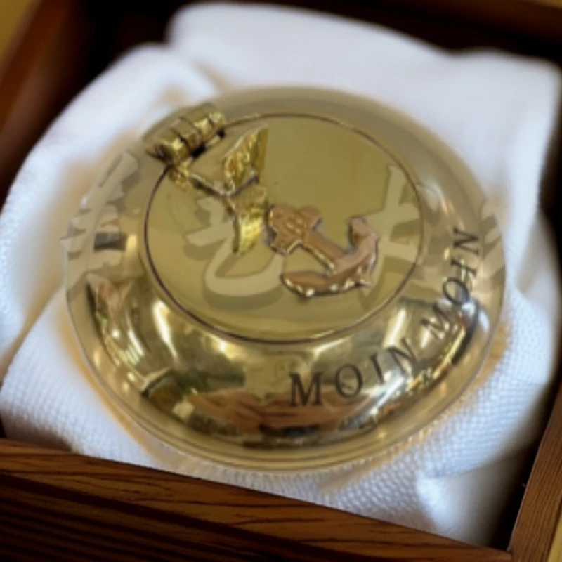 BORCH/博瑞奇手工复古精致带盖便携金色亮面烟灰缸铜摆件（06563）