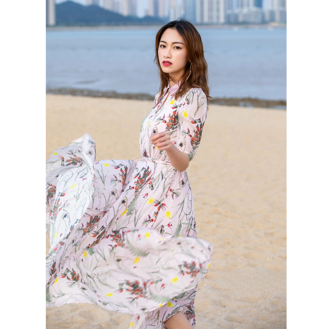 【商城同款】她翼夏季碎花V领连衣裙气质休闲裙子AH0133221251