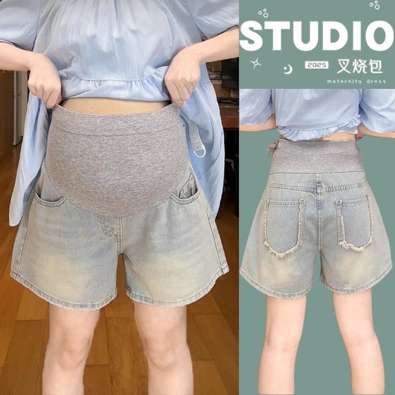 孕妇孕期牛仔短裤夏季外穿阔腿新款辣妈显瘦大码夏天三分打底短裤
