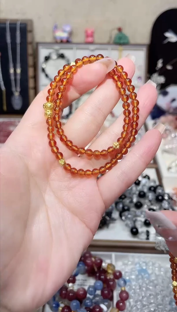 【闪购商品】石榴石（芬达石）手串合金橙红石榴石双圈 设计款手串