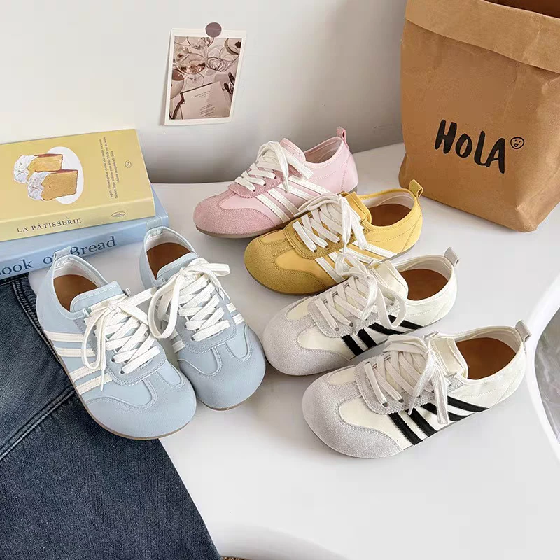 FY-187 百搭软底圆头泡芙德训鞋女2025新款透气多巴胺学院风鞋子