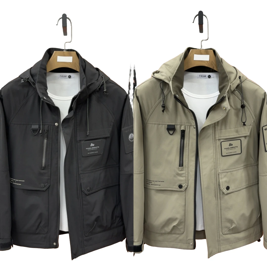 春季新款8230男士休闲时尚百搭轻奢连帽拉链户外工装夹克上衣外套