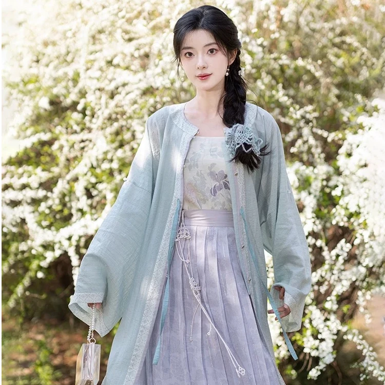 池夏【立夏:薄荷葡萄】明制万历长衫吊带织银褶裙原创汉服 夏