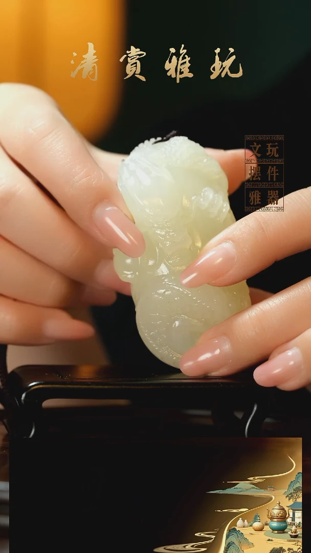 玉《龙腾四海》手把件摆件