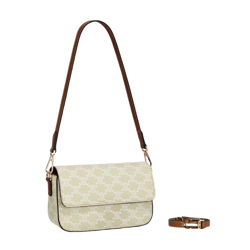 【云云甄选】GQ-7961-抹茶绿/棕色 单根轻奢软面法棍包肩包