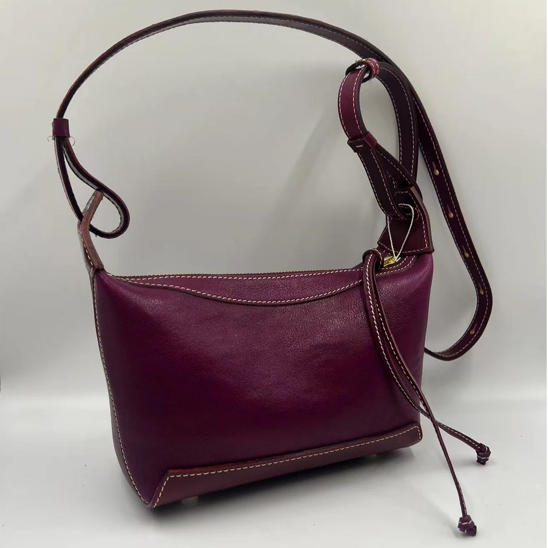 zizi新款头层植鞣牛皮饺子包春夏百搭单肩斜挎包真皮女包轻奢紫色