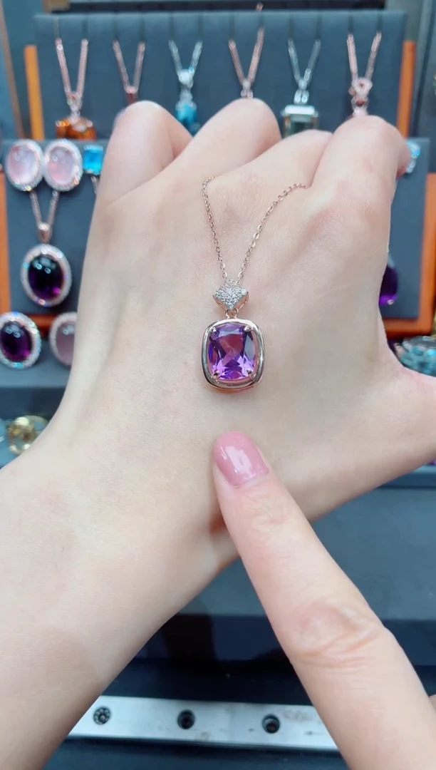 吊坠(赠链)银S925镶嵌紫晶紫晶吊坠