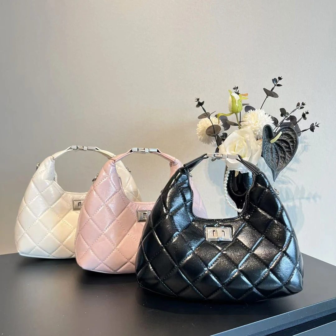 【乐小菲】新款小众轻奢高级百搭简约单肩斜挎包菱格饺子包腋下包