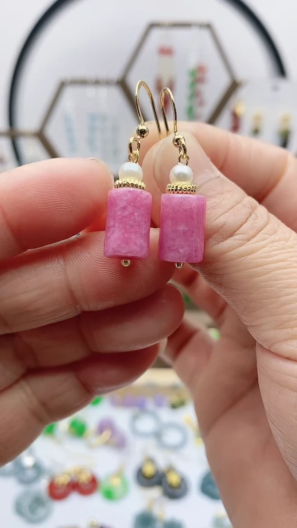 未镶嵌菱锰矿（红纹石）耳饰71