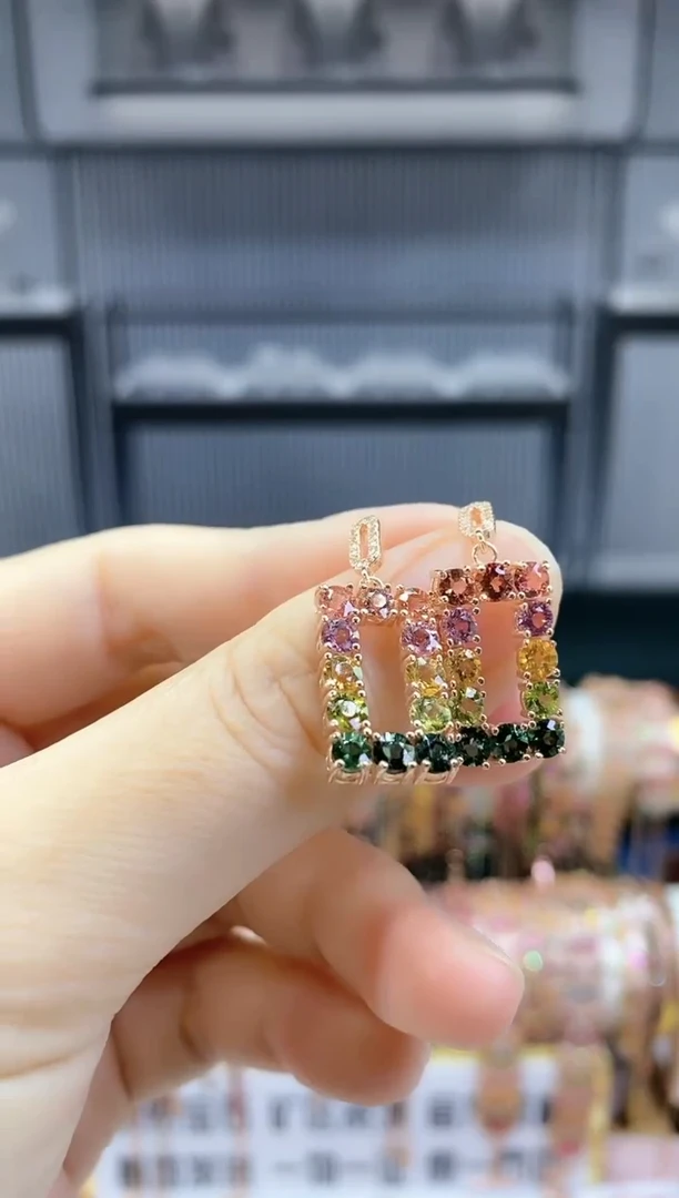 银S925镶嵌耳钉碧玺555555555555