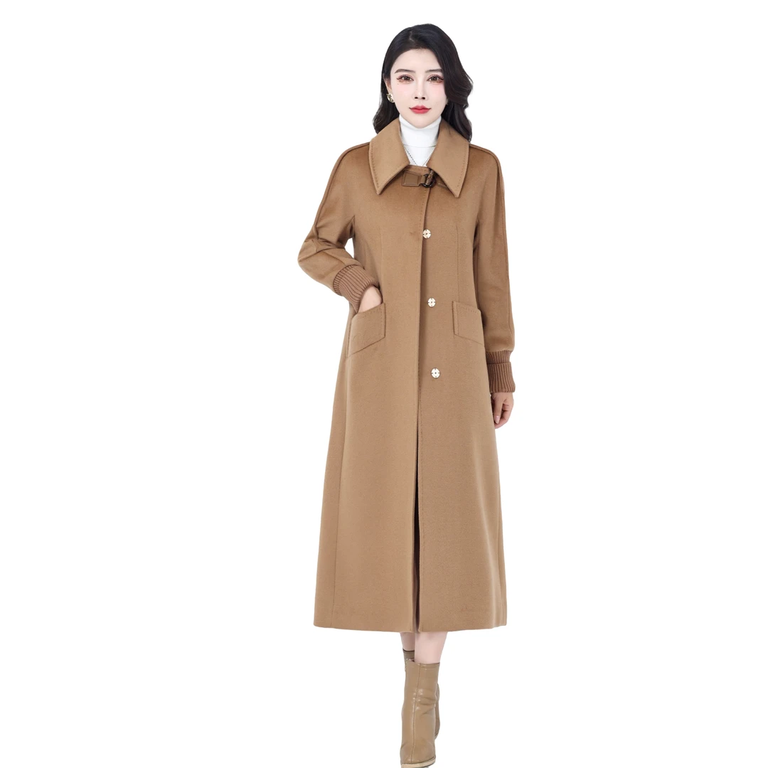 秋冬经典高端轻奢气质百分百纯羊毛单面长款韩版带里布293