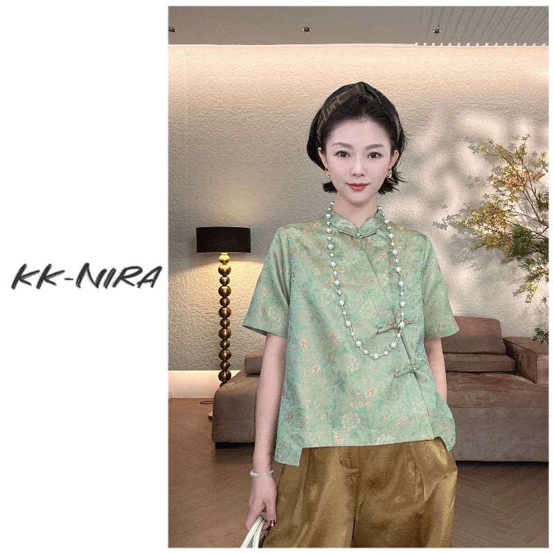KK-NIRA 桑蚕丝异色罗国风斜襟上衣