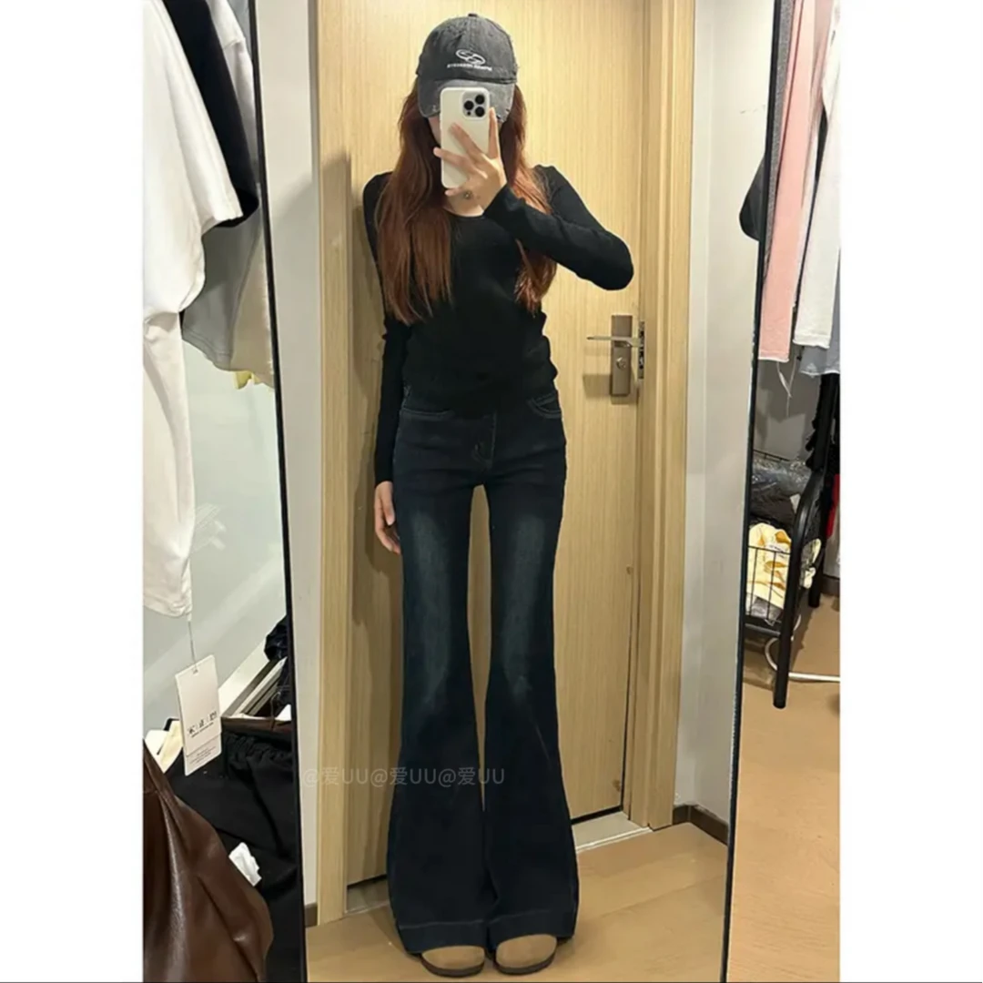 【小爱专属】蓝灰色微喇牛仔裤女中低腰2025夏季新款显瘦喇叭长裤