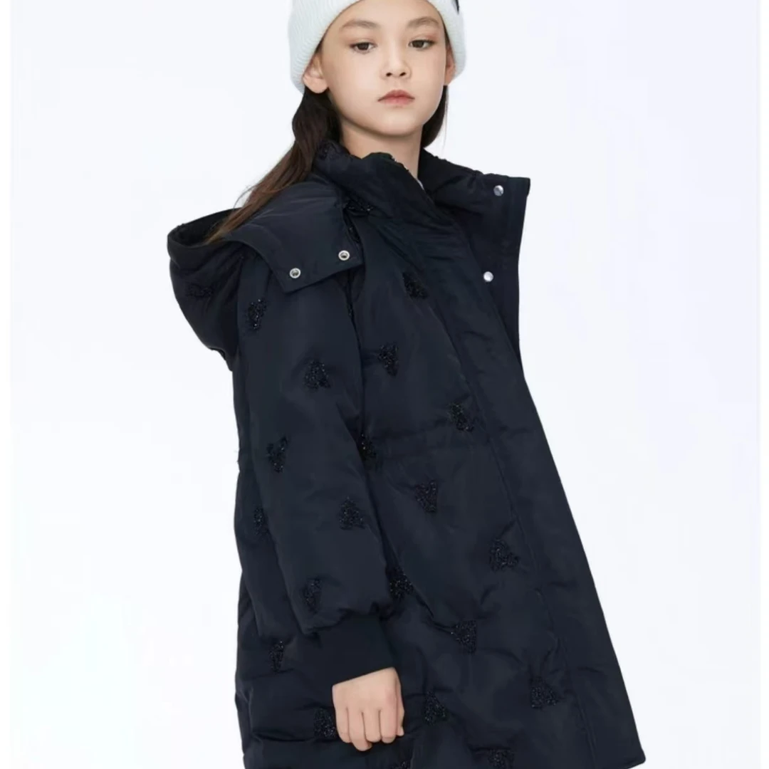 ANE5614儿童中长款羽绒服冬季保暖黑色断码