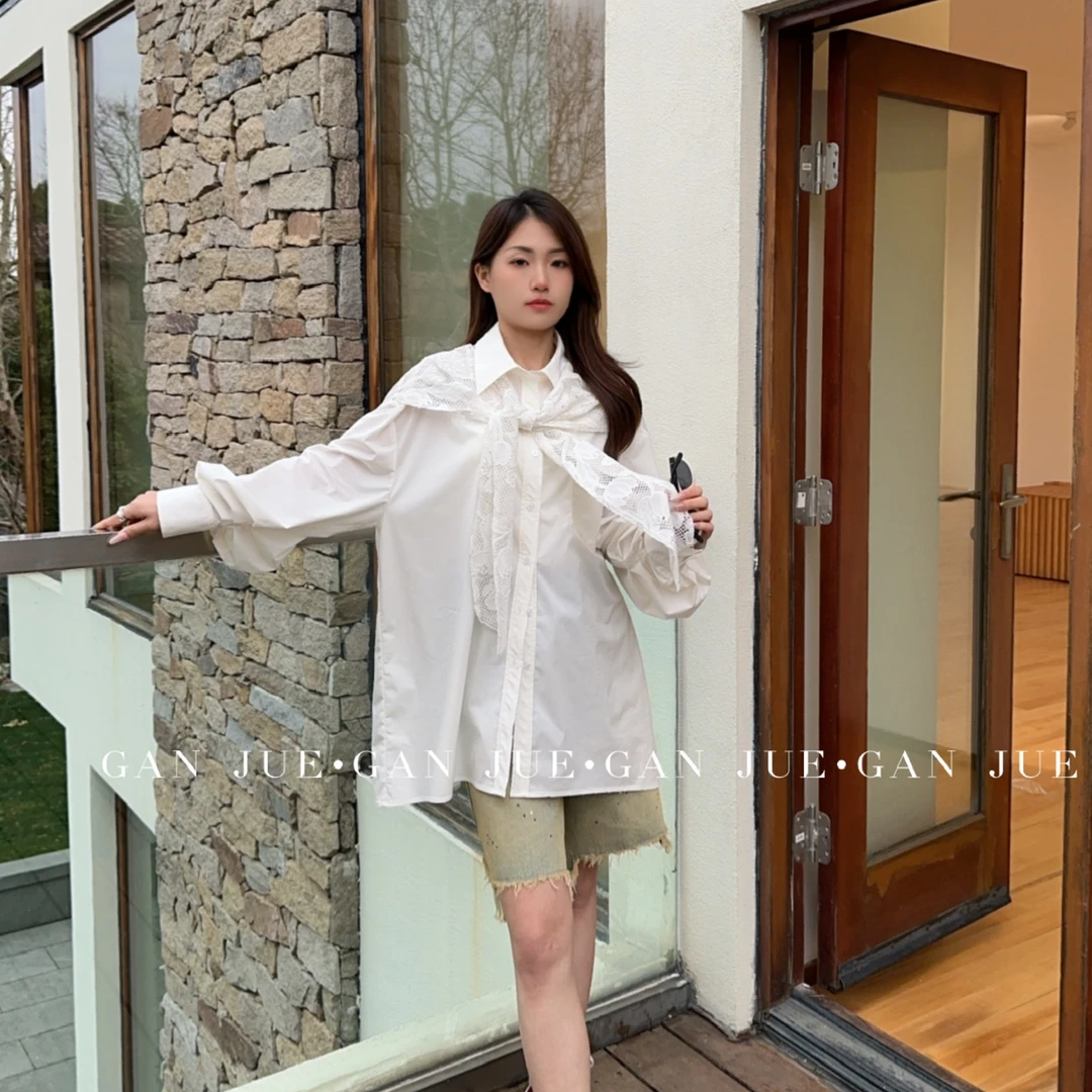 AVVENN设计师品牌25夏 白色宽松假两件式衬衫 ganjue买手店