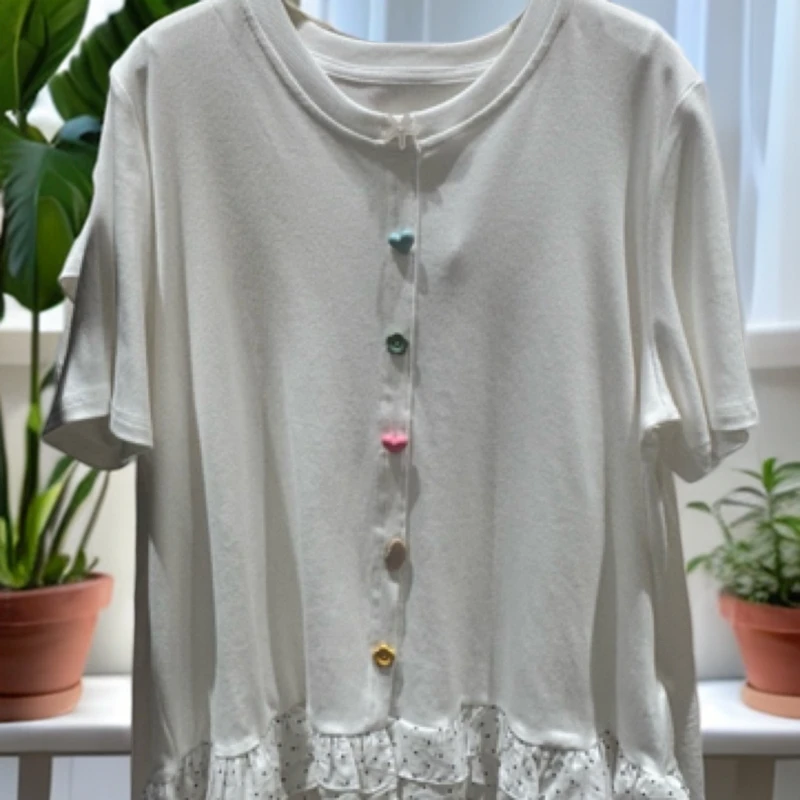 套装拼接立体裁剪半袖通勤短款白色休闲短袖T恤