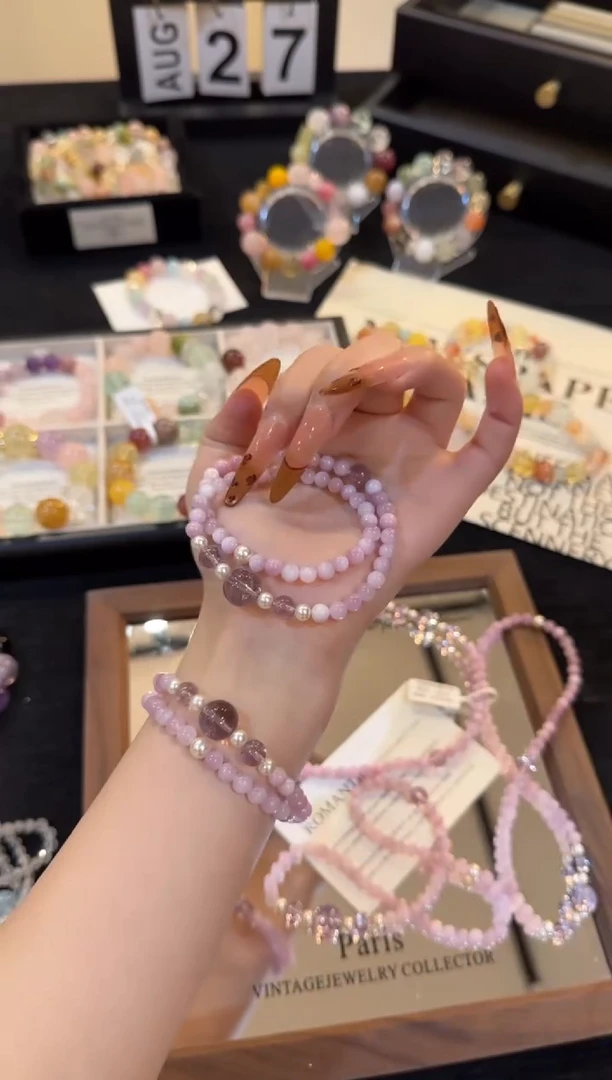 合金锂辉石手链紫锂辉双圈手链x3342