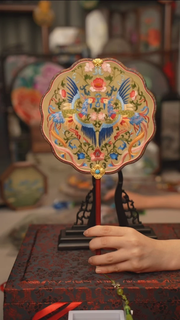 扇子团扇 绣花双面非遗