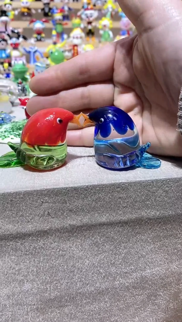 琉璃手工艺品一对胖鸟