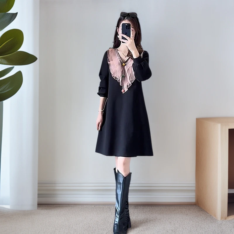 大码中长款连衣裙春季2025新款女装a字裙子洋气减龄显瘦中长裙子