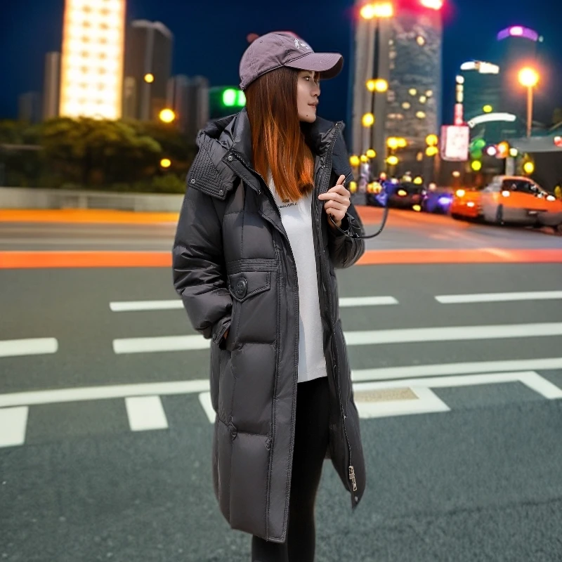 【9919】优等品长款连帽羽绒服宽松型直筒过膝秋冬保暖羽绒服反季