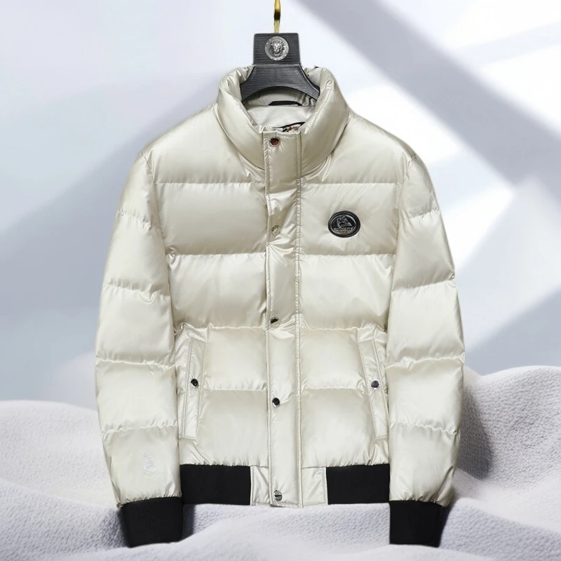 宾斯洛特时尚白鸭绒羽绒服男休闲外套加厚潮牌冬季新款保暖白色潮