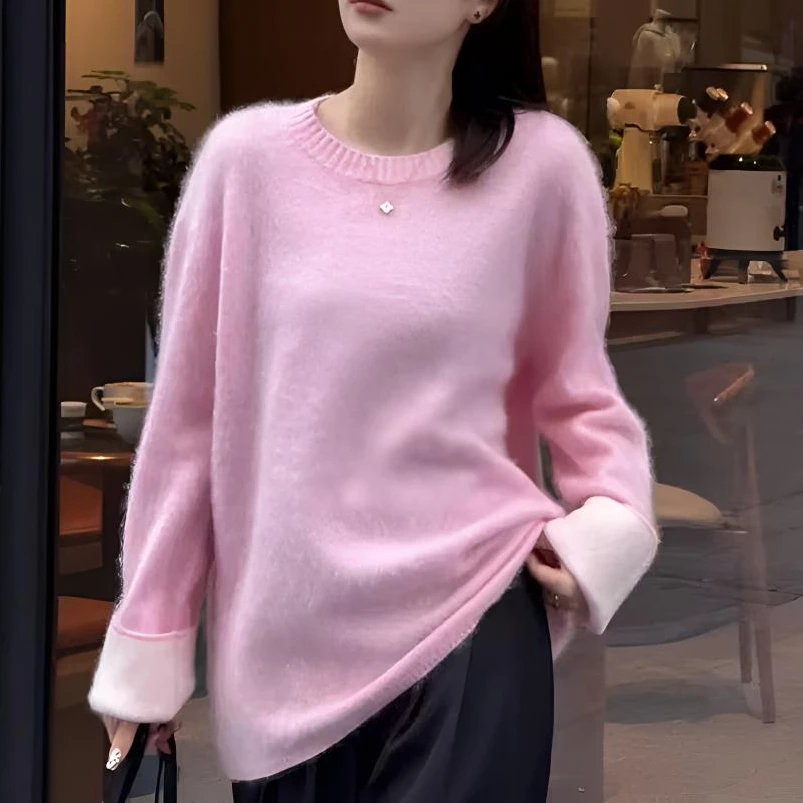 【小火炉】圆领翻袖秋冬高货纯色重磅拉绒长毛宽松慵懒风上衣女