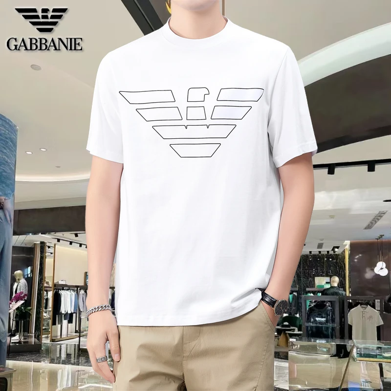 GABBANIE高档休闲纯棉时尚短袖T恤潮流透气夏季百搭男士纯色上衣