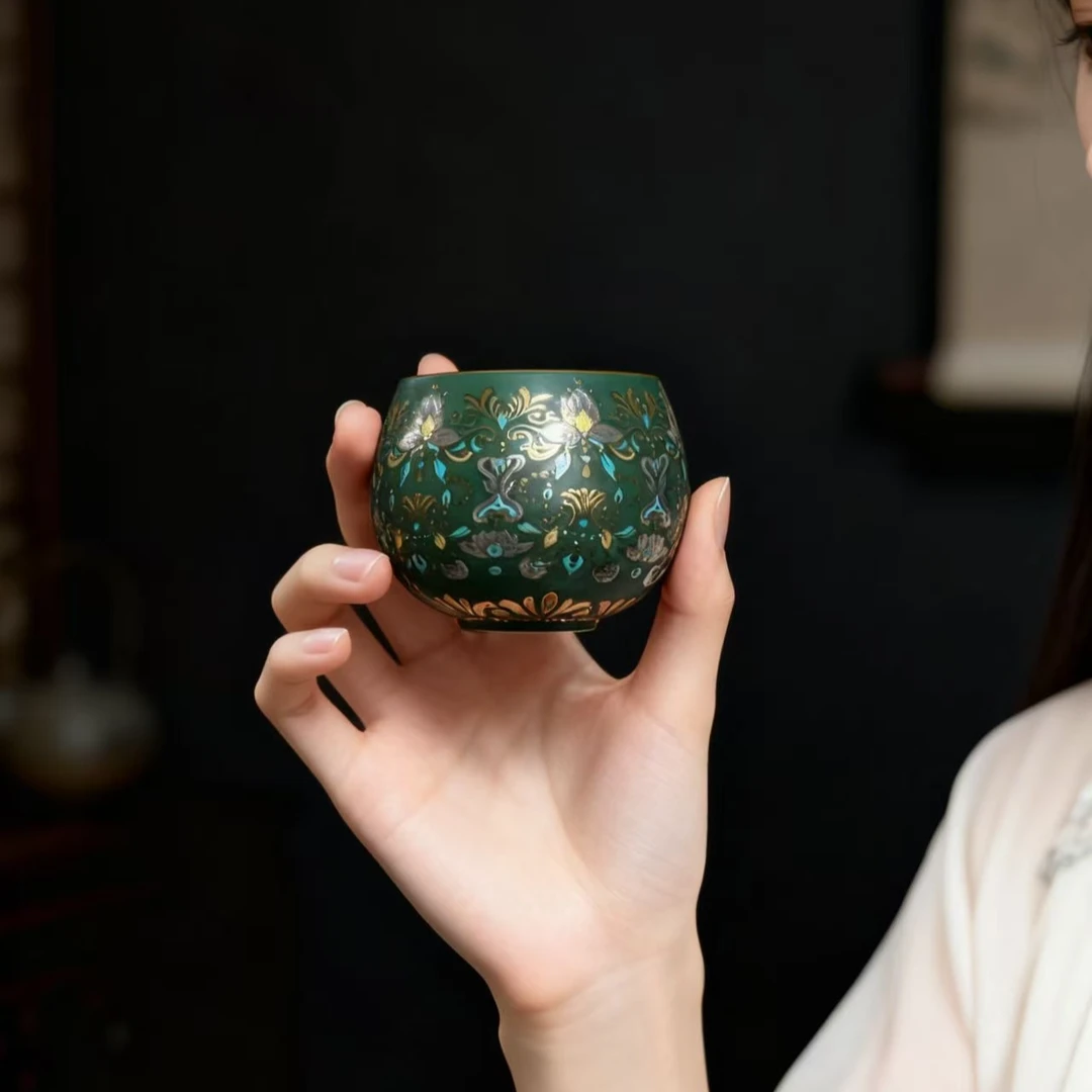 SD绿泥紫砂敦煌蝴蝶纹杯G   4038