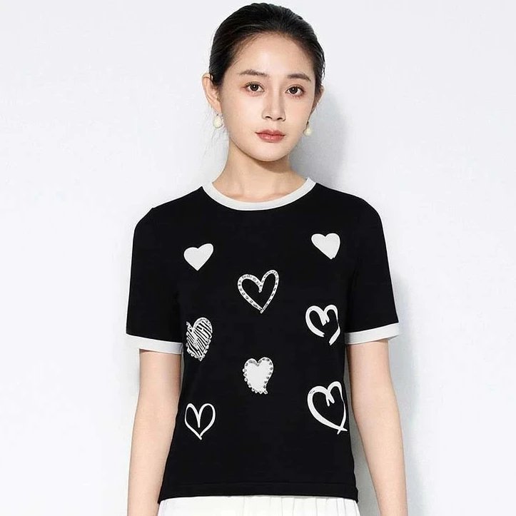 【粉丝专属】马天奴钉钻刺绣针织衫短袖T恤上衣休闲时尚VHS807KWH0