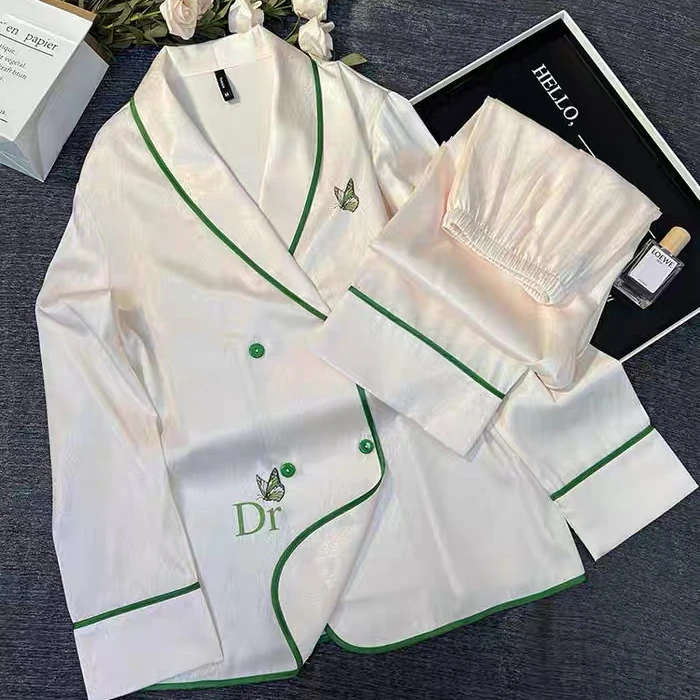 冰丝睡衣女2025秋季简约轻奢双排扣休闲长袖丝质高级家居服可外穿